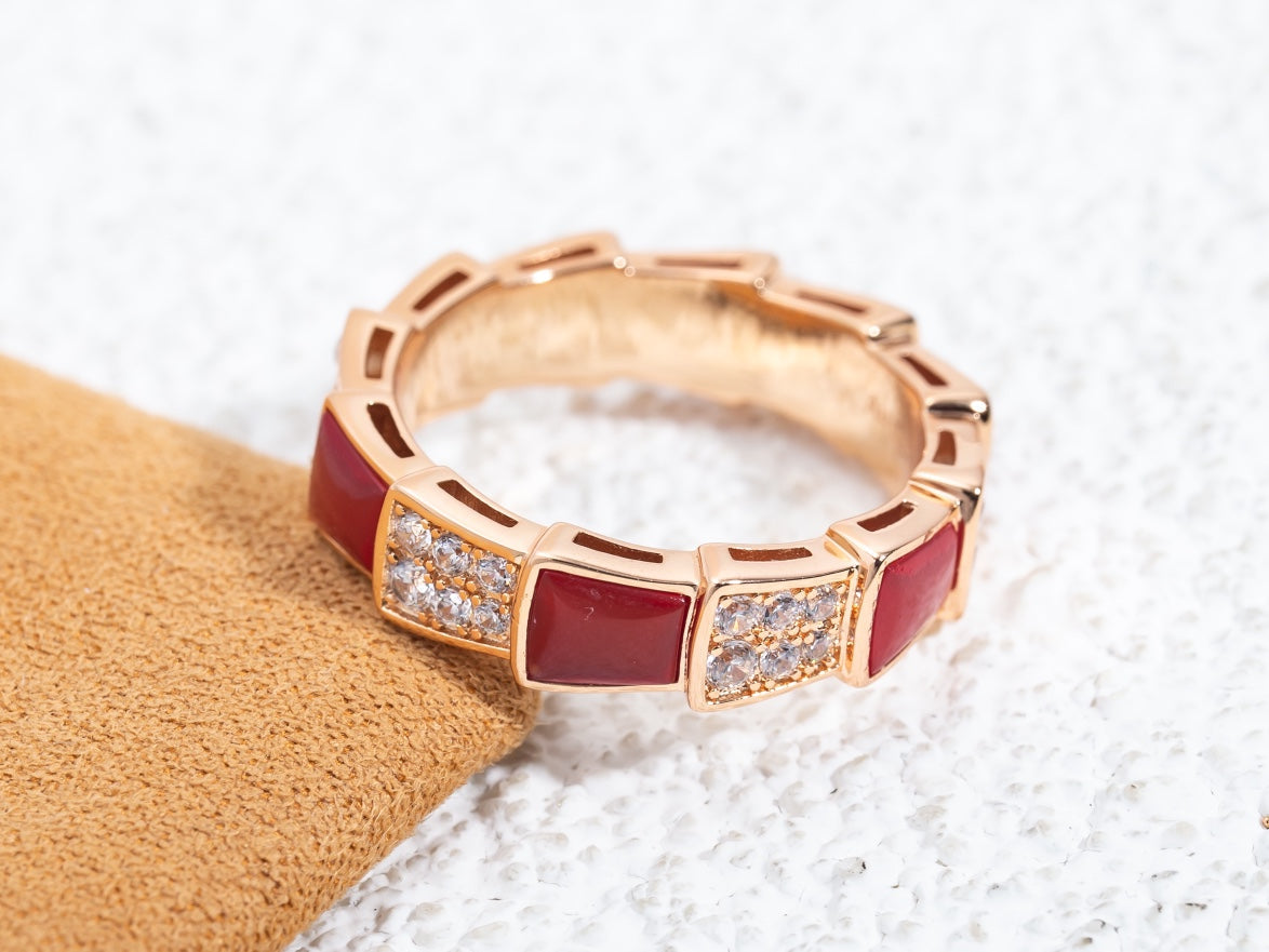 [OrnoraJewelry]SERPENTI RING PINK GOLD CARNELIAN DIAMOND PAVED 4MM