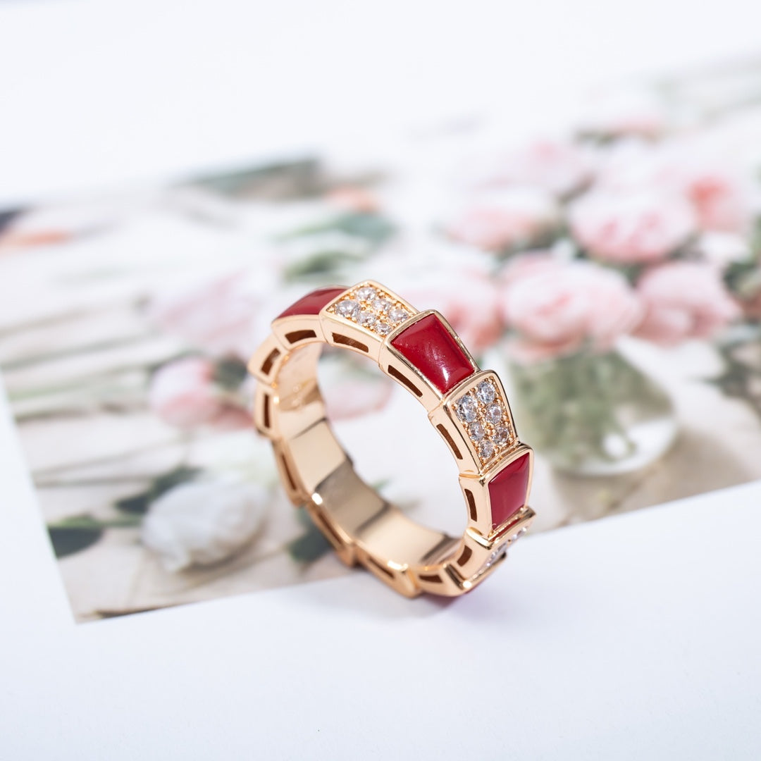[OrnoraJewelry]SERPENTI RING PINK GOLD CARNELIAN DIAMOND PAVED 4MM