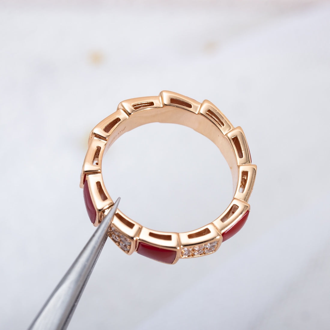 [OrnoraJewelry]SERPENTI RING PINK GOLD CARNELIAN DIAMOND PAVED 4MM