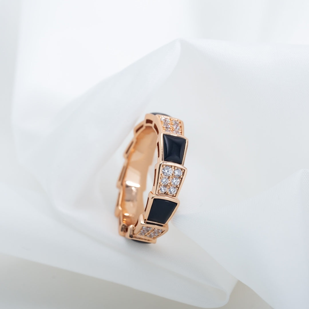 [OrnoraJewelry]SERPENTI RING PINK GOLD BLACK MOP DIAMOND PAVED 4MM