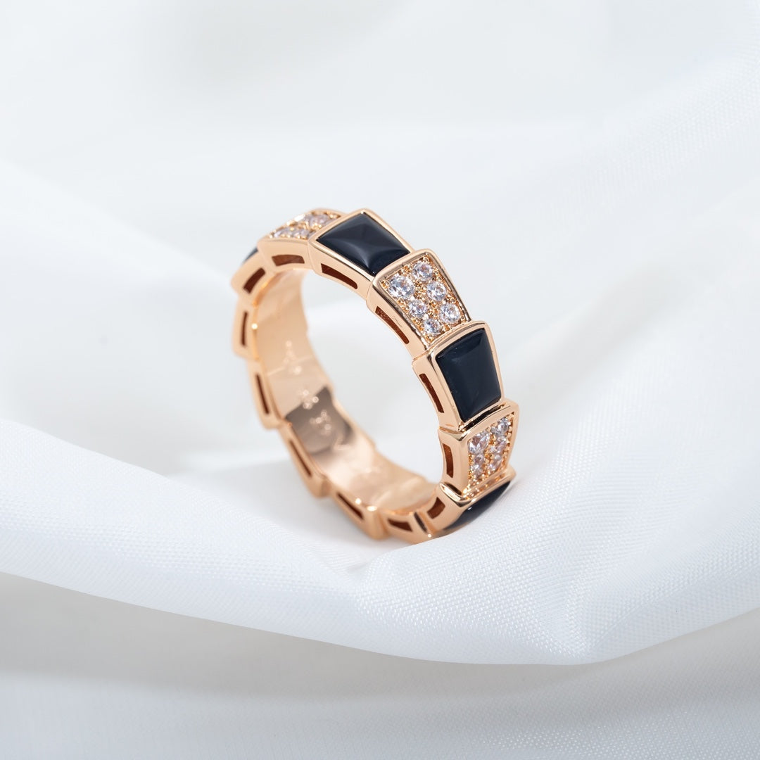 [OrnoraJewelry]SERPENTI RING PINK GOLD BLACK MOP DIAMOND PAVED 4MM