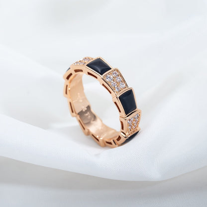 [OrnoraJewelry]SERPENTI RING PINK GOLD BLACK MOP DIAMOND PAVED 4MM