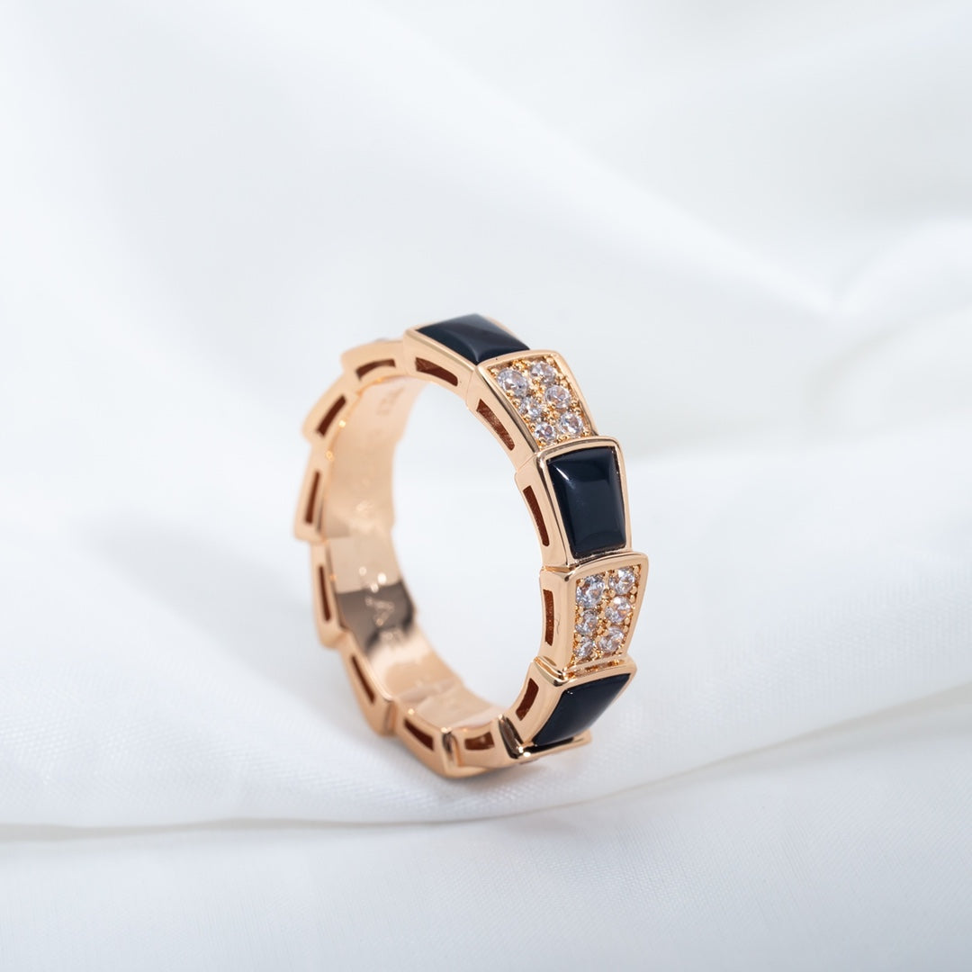 [OrnoraJewelry]SERPENTI RING PINK GOLD BLACK MOP DIAMOND PAVED 4MM