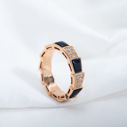 [OrnoraJewelry]SERPENTI RING PINK GOLD BLACK MOP DIAMOND PAVED 4MM