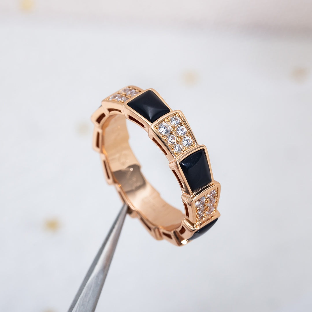 [OrnoraJewelry]SERPENTI RING PINK GOLD BLACK MOP DIAMOND PAVED 4MM