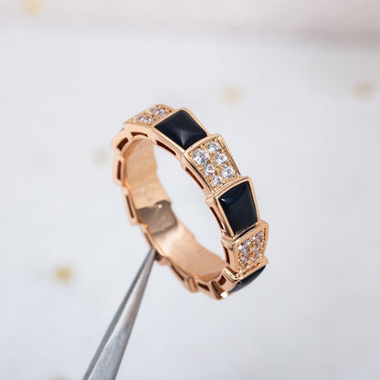 [OrnoraJewelry]SERPENTI RING PINK GOLD BLACK MOP DIAMOND PAVED 4MM