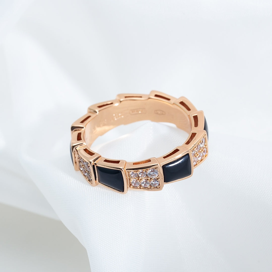 [OrnoraJewelry]SERPENTI RING PINK GOLD BLACK MOP DIAMOND PAVED 4MM