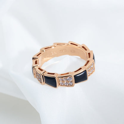 [OrnoraJewelry]SERPENTI RING PINK GOLD BLACK MOP DIAMOND PAVED 4MM