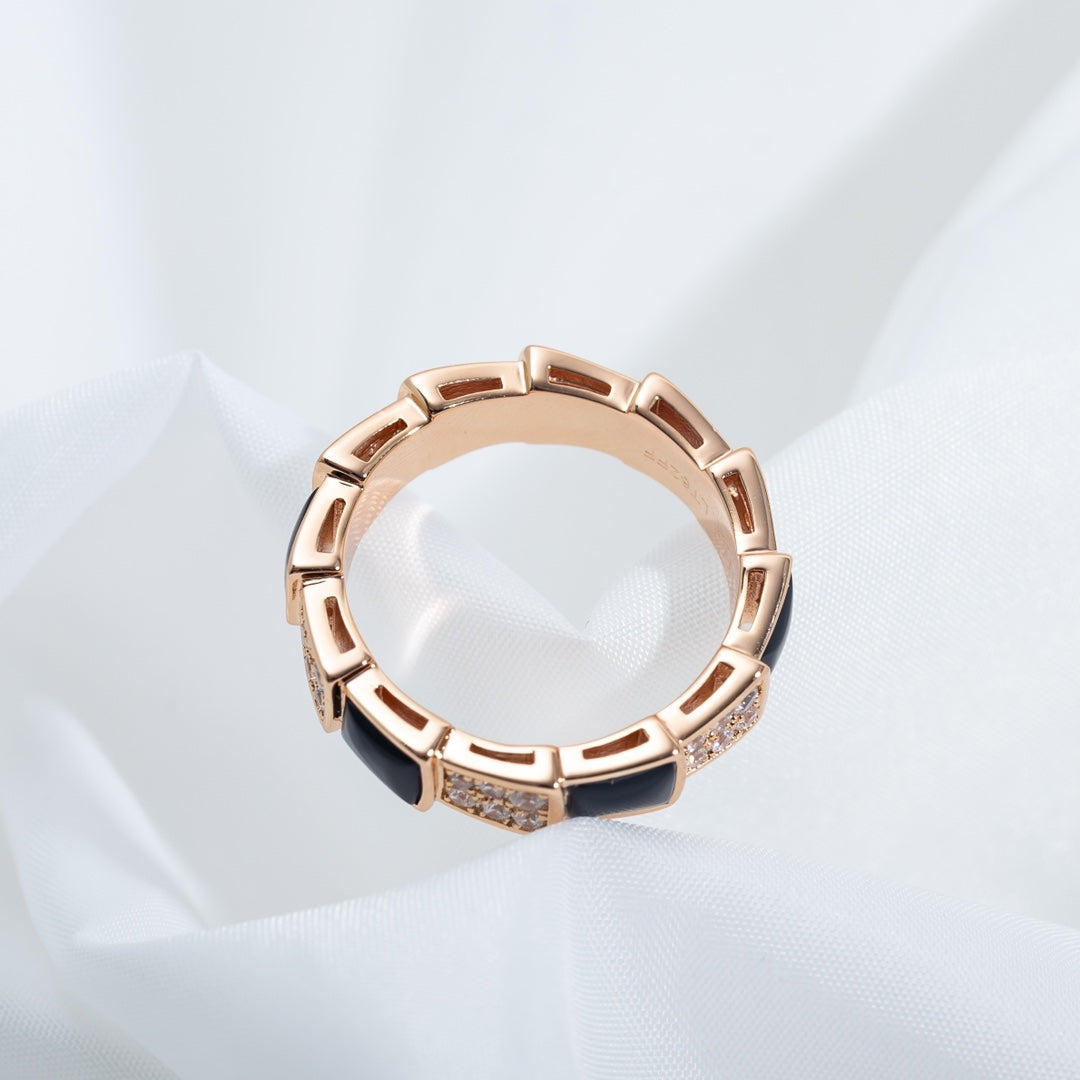 [OrnoraJewelry]SERPENTI RING PINK GOLD BLACK MOP DIAMOND PAVED 4MM