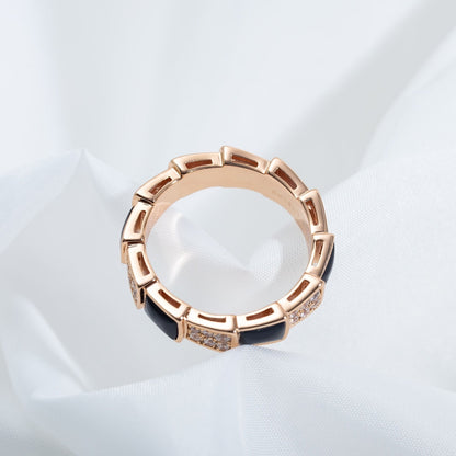 [OrnoraJewelry]SERPENTI RING PINK GOLD BLACK MOP DIAMOND PAVED 4MM