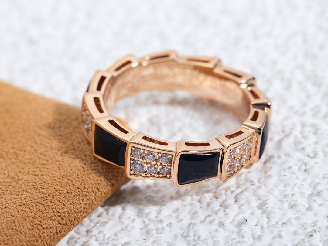 [OrnoraJewelry]SERPENTI RING PINK GOLD BLACK MOP DIAMOND PAVED 4MM