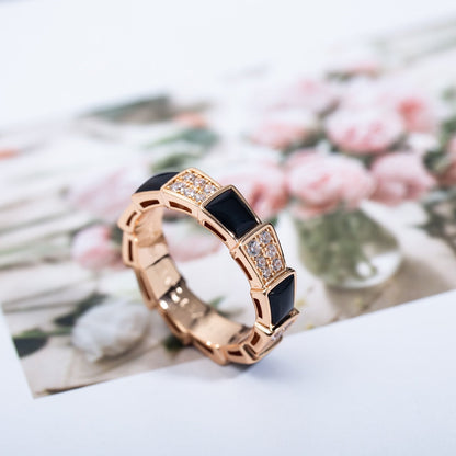 [OrnoraJewelry]SERPENTI RING PINK GOLD BLACK MOP DIAMOND PAVED 4MM