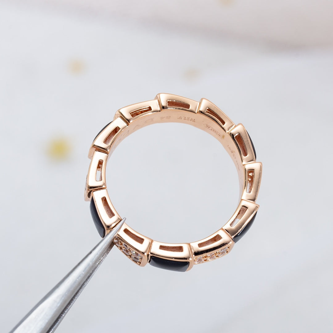[OrnoraJewelry]SERPENTI RING PINK GOLD BLACK MOP DIAMOND PAVED 4MM
