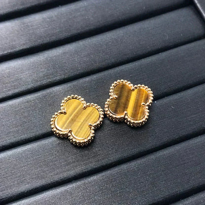 [OrnoraJewelry]CLOVER MEDIUM 1 MOTIFS TIGER EYE EARRINGS