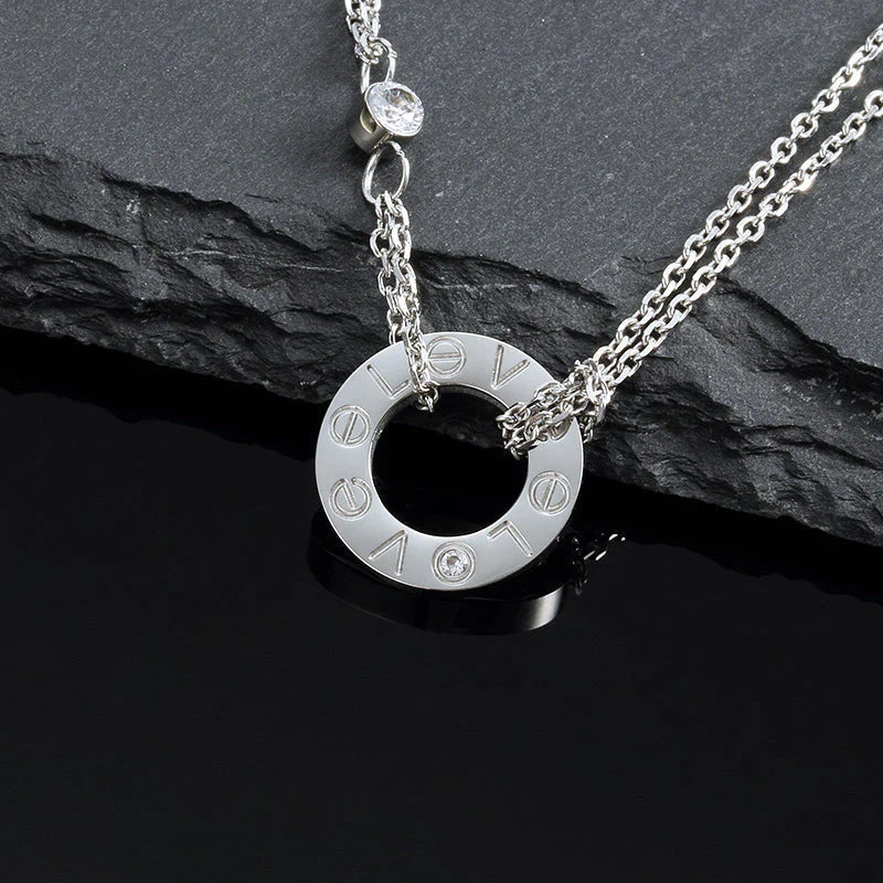 [OrnoraJewelry]LOVE NECKLACE 16MM 2 DIAMONDS