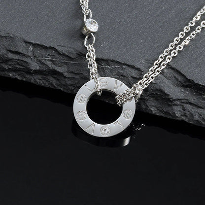 [OrnoraJewelry]LOVE NECKLACE 16MM 2 DIAMONDS