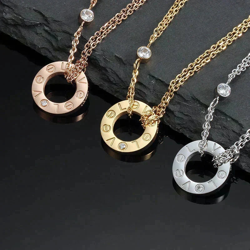 [OrnoraJewelry]LOVE NECKLACE 16MM 2 DIAMONDS