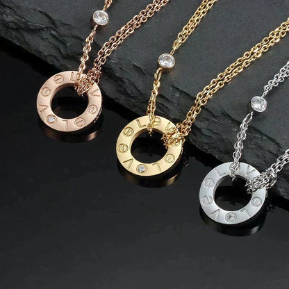[OrnoraJewelry]LOVE NECKLACE 16MM 2 DIAMONDS
