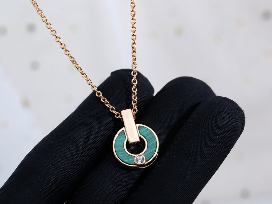 [OrnoraJewelry]GARI NECKLACE PINK GOLD MALACHITE