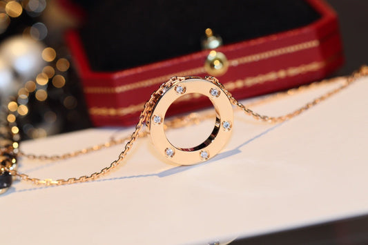 [OrnoraJewelry]LOVE NECKLACE 16MM 6 DIAMONDS PINK GOLD