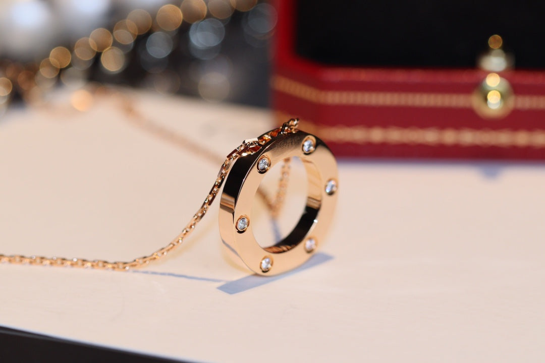 [OrnoraJewelry]LOVE NECKLACE 16MM 6 DIAMONDS PINK GOLD