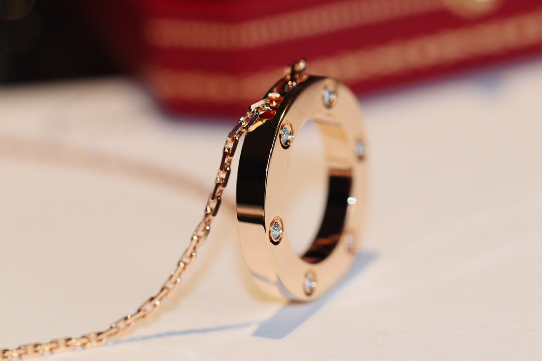 [OrnoraJewelry]LOVE NECKLACE 16MM 6 DIAMONDS PINK GOLD