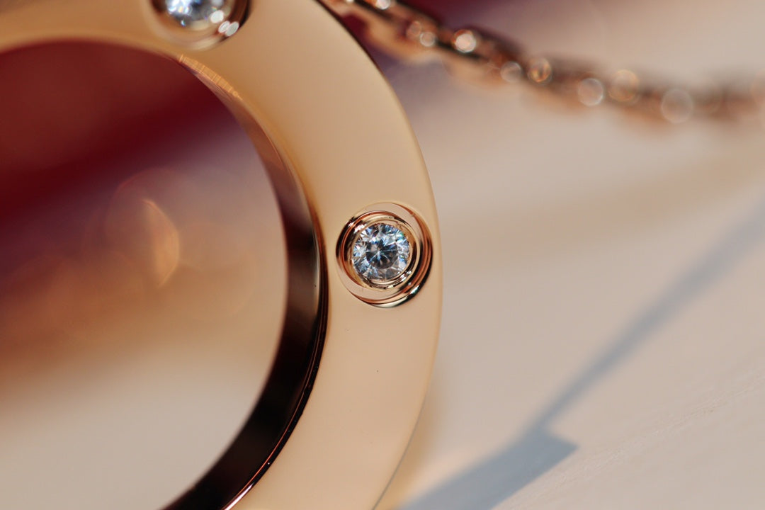 [OrnoraJewelry]LOVE NECKLACE 16MM 6 DIAMONDS PINK GOLD