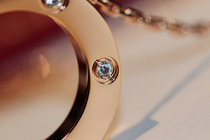 [OrnoraJewelry]LOVE NECKLACE 16MM 6 DIAMONDS PINK GOLD