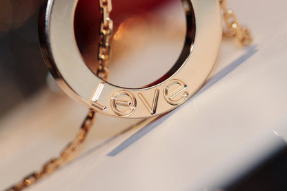 [OrnoraJewelry]LOVE NECKLACE 16MM 6 DIAMONDS PINK GOLD