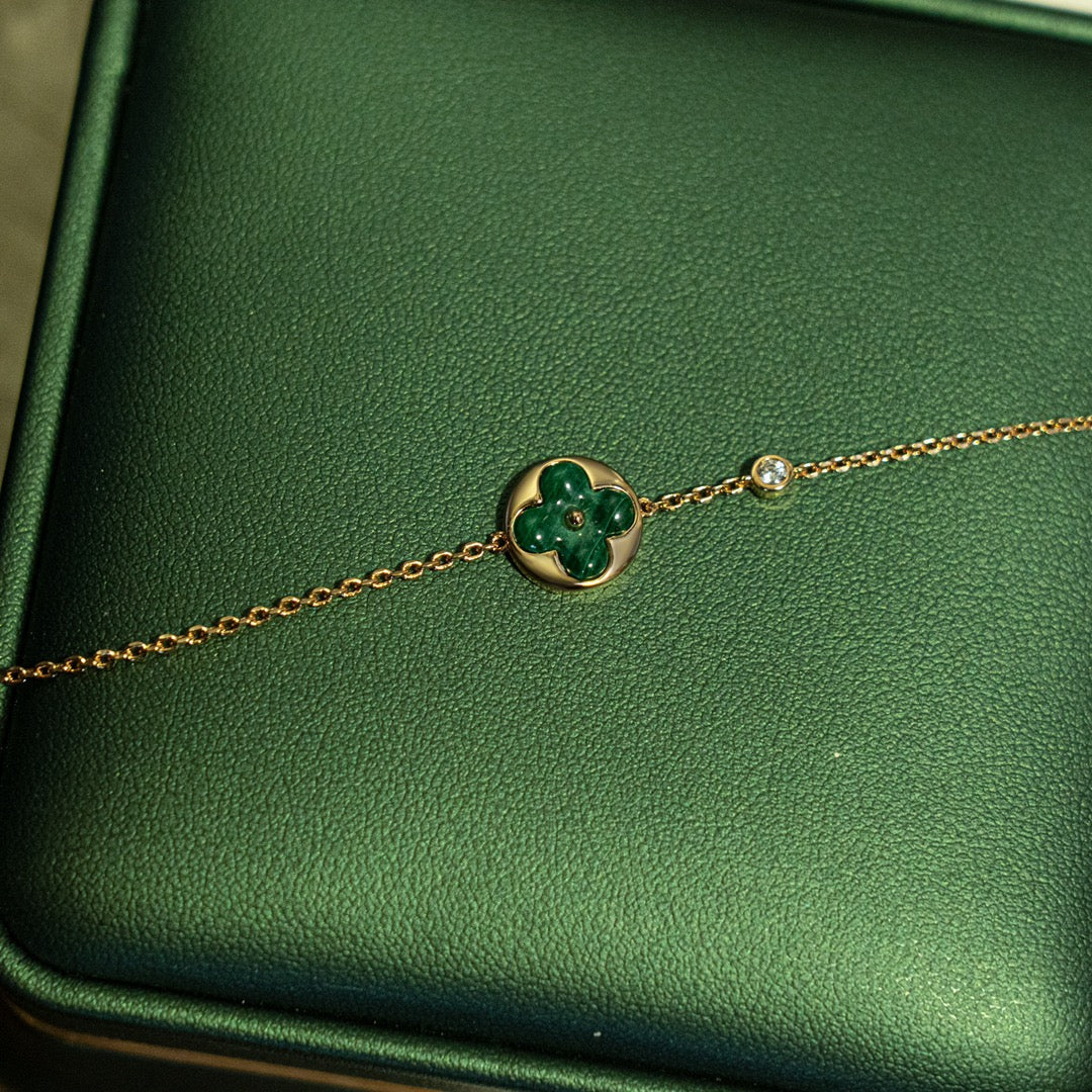 [OrnoraJewelry]SUN MALACHITE 1 DIAMOND PINK GOLD BRACELET