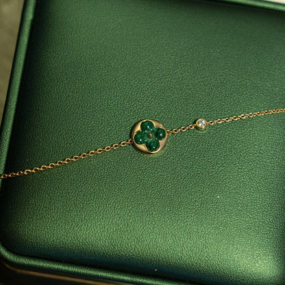 [OrnoraJewelry]SUN MALACHITE 1 DIAMOND PINK GOLD BRACELET