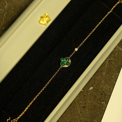 [OrnoraJewelry]SUN MALACHITE 1 DIAMOND PINK GOLD BRACELET