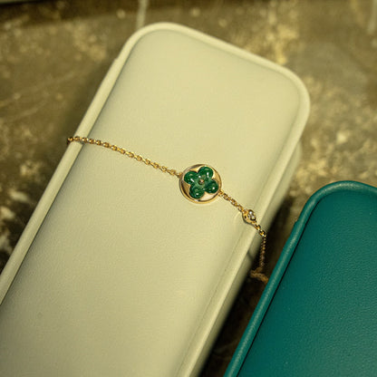 [OrnoraJewelry]SUN MALACHITE 1 DIAMOND PINK GOLD BRACELET