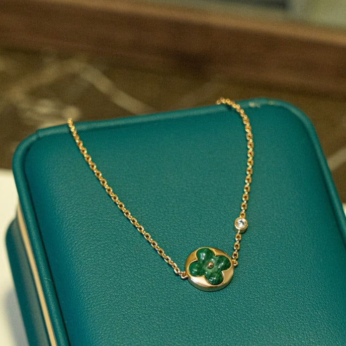 [OrnoraJewelry]SUN MALACHITE 1 DIAMOND PINK GOLD BRACELET
