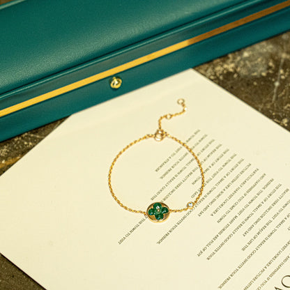 [OrnoraJewelry]SUN MALACHITE 1 DIAMOND PINK GOLD BRACELET