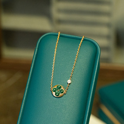[OrnoraJewelry]SUN MALACHITE 1 DIAMOND PINK GOLD BRACELET