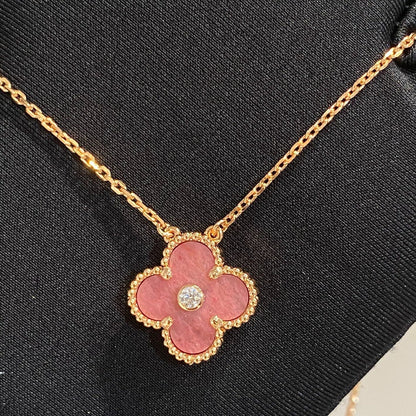 [OrnoraJewelry]CLOVER 15MM DIAMOND RHODONITE NECKLACE