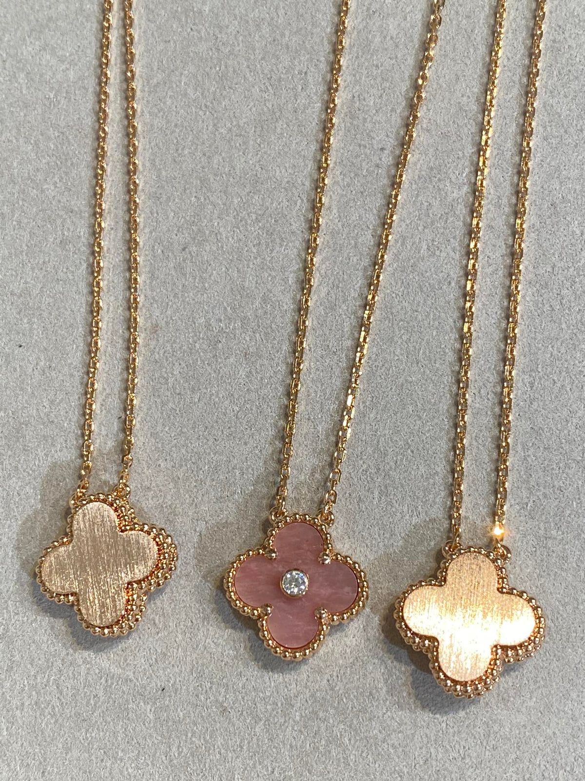 [OrnoraJewelry]CLOVER 15MM DIAMOND RHODONITE NECKLACE