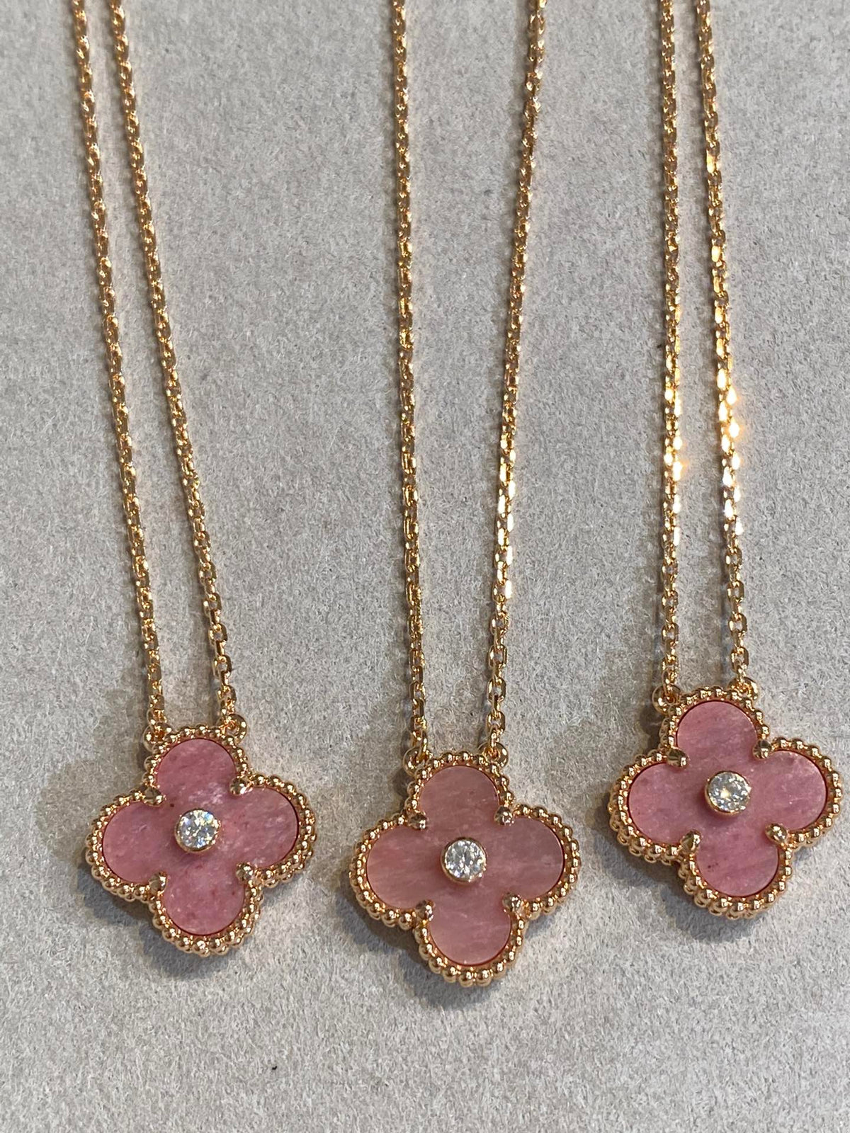[OrnoraJewelry]CLOVER 15MM DIAMOND RHODONITE NECKLACE