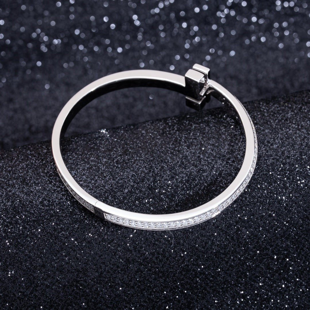 [Ornora Jewelry]WIDE DIAMONDS HINGED BANGLE SILVER