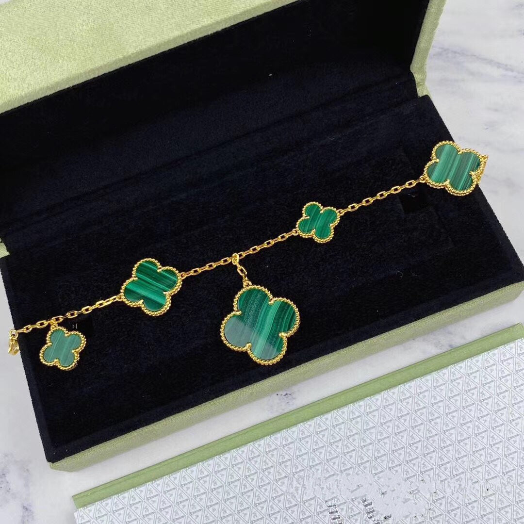 [OrnoraJewelry]MAGIC CLOVER MALACHITE GOLD BRACELET 5 MOTIFS