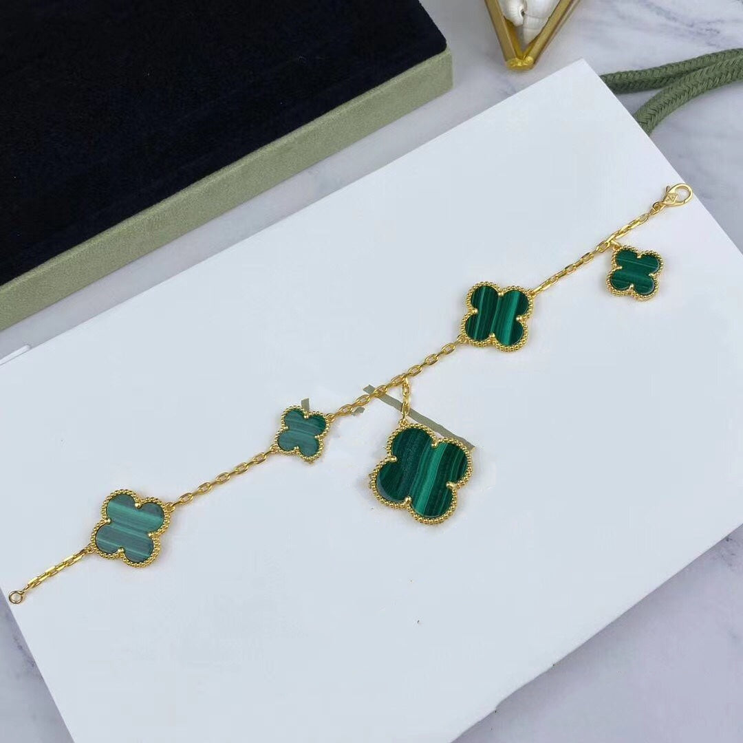 [OrnoraJewelry]MAGIC CLOVER MALACHITE GOLD BRACELET 5 MOTIFS