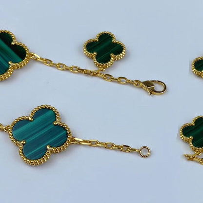 [OrnoraJewelry]MAGIC CLOVER MALACHITE GOLD BRACELET 5 MOTIFS
