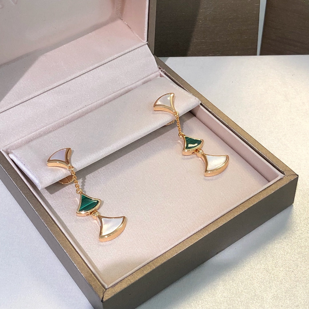 [OrnoraJewelry]DREAM EARRINGS 3 MOTIFS MALACHITE MOP PINK GOLD