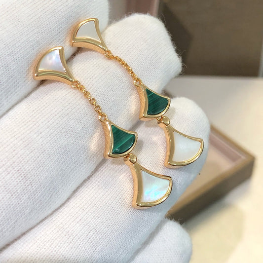 [OrnoraJewelry]DREAM EARRINGS 3 MOTIFS MALACHITE MOP PINK GOLD