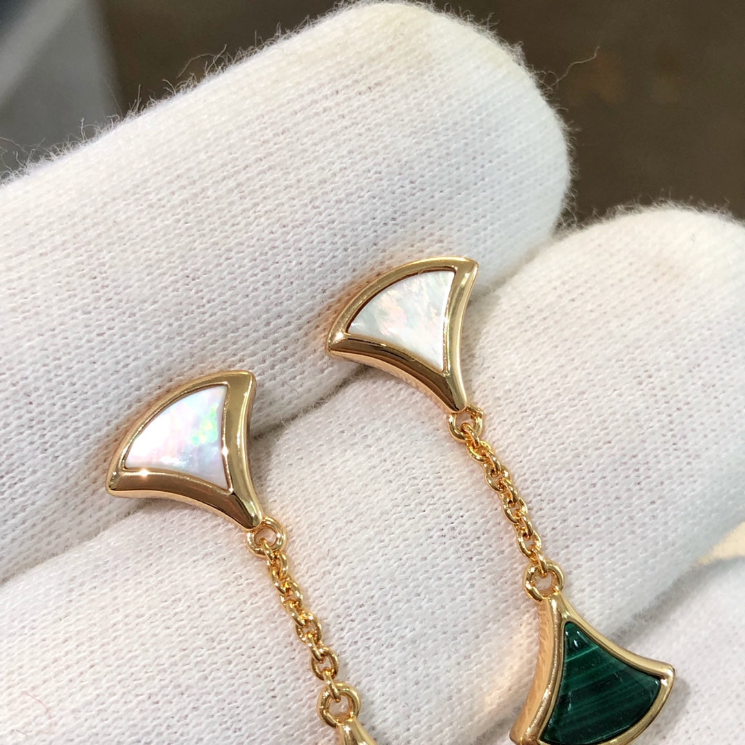 [OrnoraJewelry]DREAM EARRINGS 3 MOTIFS MALACHITE MOP PINK GOLD