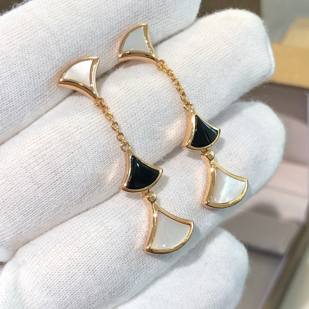 [OrnoraJewelry]DREAM EARRINGS 3 MOTIFS ONYX MOP PINK GOLD
