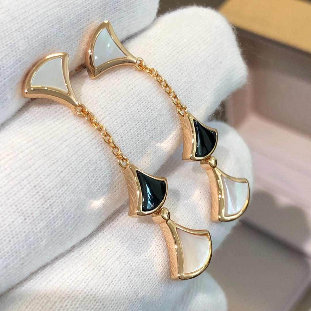 [OrnoraJewelry]DREAM EARRINGS 3 MOTIFS ONYX MOP PINK GOLD