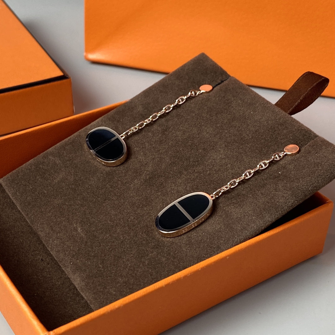[OrnoraJewelry]CHAINE VERSO BLACK CERAMIC EARRINGS