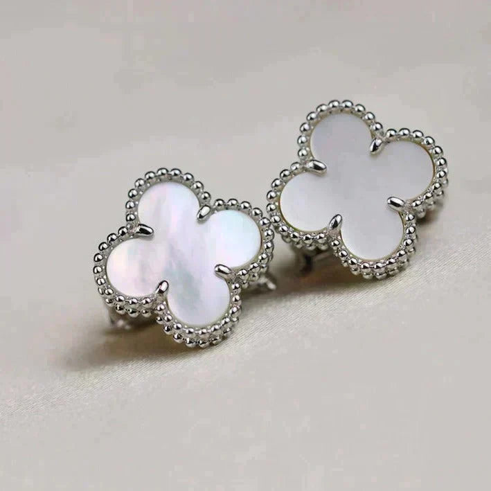 [OrnoraJewelry]CLOVER MEDIUM 1 MOTIFS  WHITE MOP EARRINGS SILVER